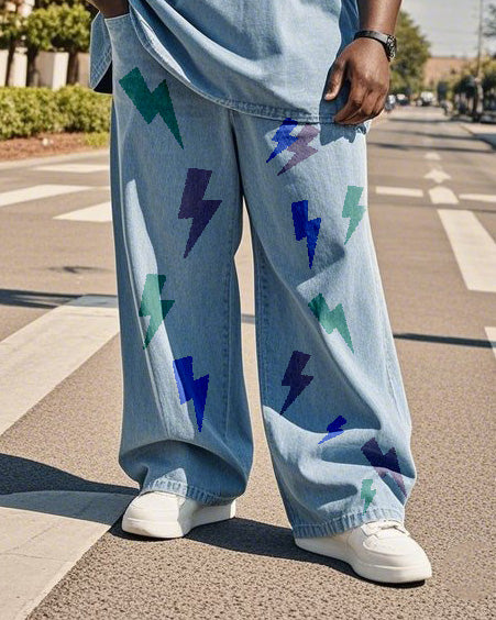 Plus Size Men's Colorful Lightning Loose Jeans