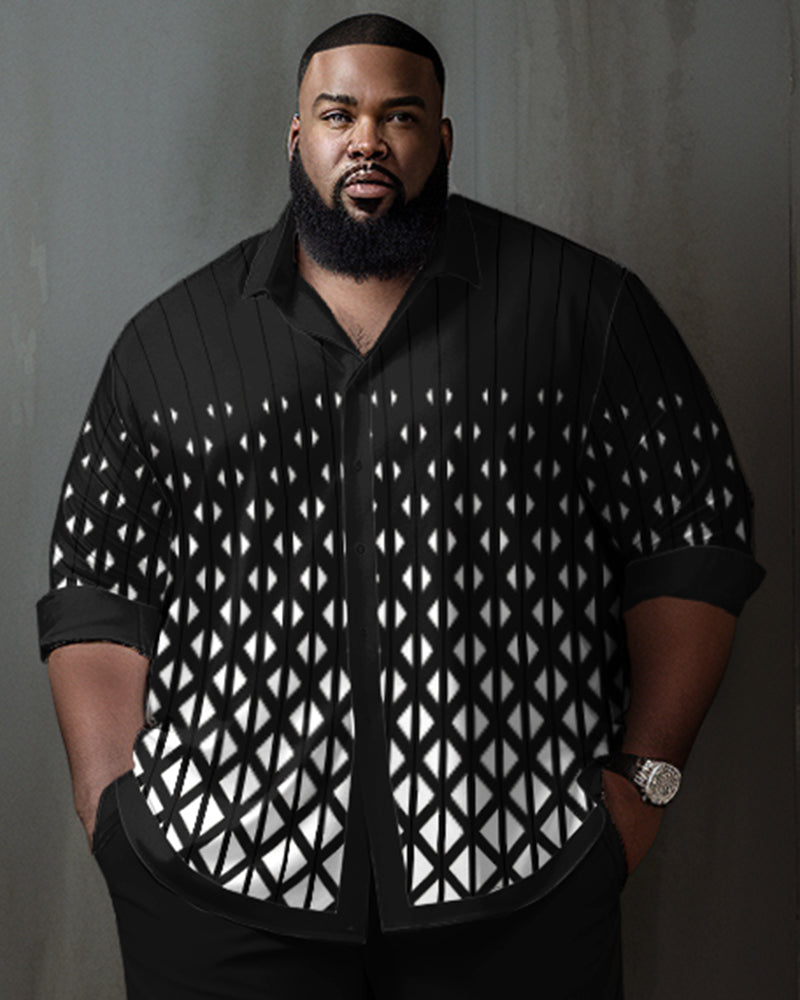 Plus Size Men's Black Diamond Lattice Gradient Long Sleeve Walking Set