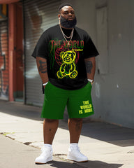 Big Guys Graffiti Bear Tee and Drawstring Waist Shorts Set
