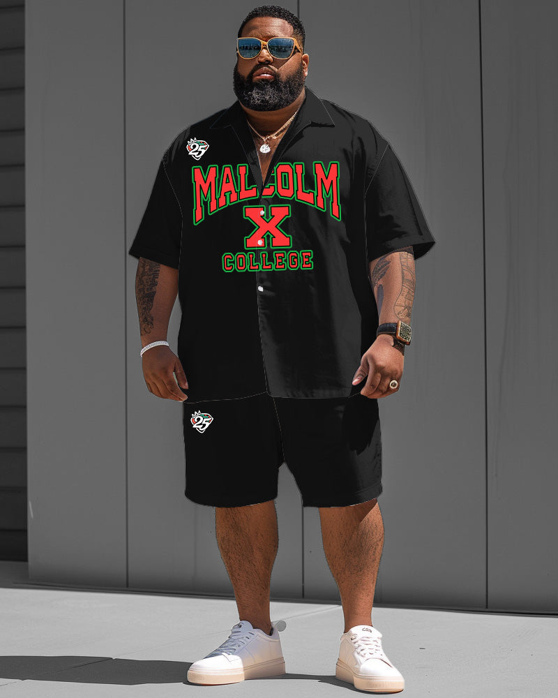 Men's Plus Size Malcolm X College Shirt Shorts Two Piece Set