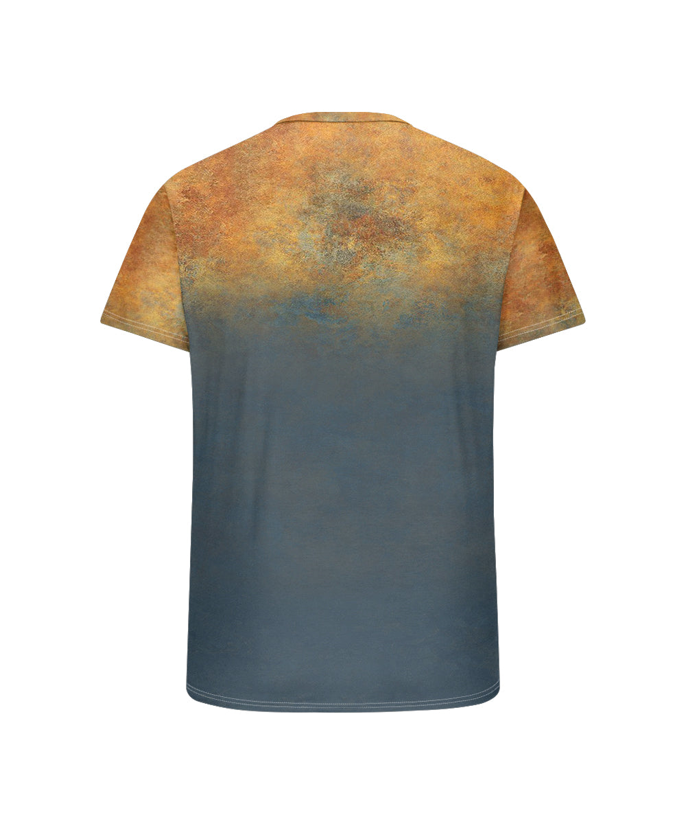 Men's Plus Size Daily Casual Yellow Blue Gradient Print Henry Collar Button Short Sleeve T-Shirt