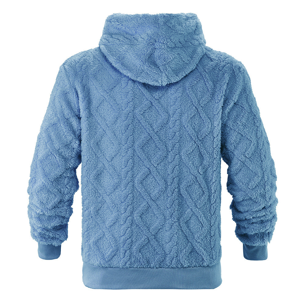 S-3XLTexture Plush Diamond Hooded Loose Fleece-lined Sweatshirt