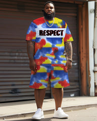 Street Casual Colorful Tie-Dye Respect Letter Print Large Men's Suit