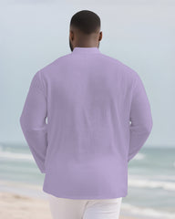 Big & Tall Men's Everyday Solid Color Bamboo Hemp Texture Henry Collar Long Sleeve Shirt