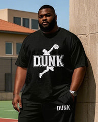 Big Men's Simple Basketball Athletic Silhouette DUNK Letter Printed Short Sleeve T-shirt Pants Set