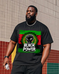 Men's Plus Size June Festival Creative Freedom Day Fist Print T-Shirt Shorts Suit