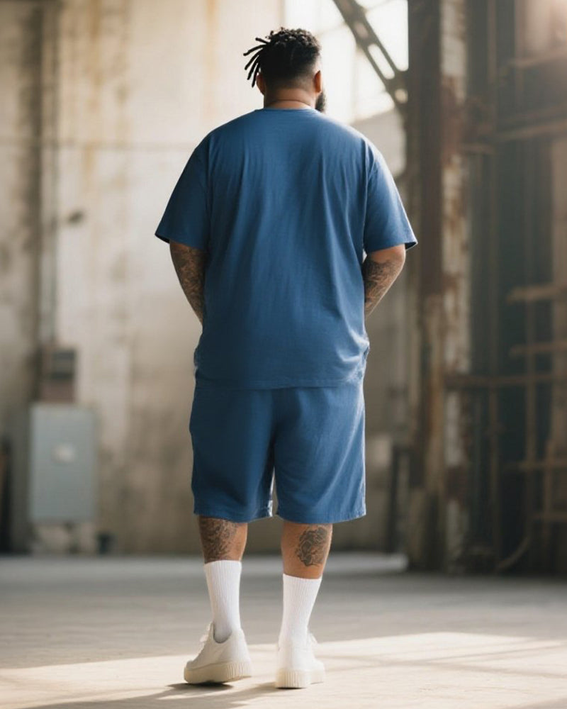 Big & Tall Men's Meer Geht Immer Alphabet Print Round Neck Short Sleeve T-Shirt Shorts Suit