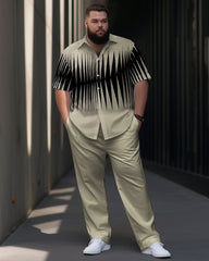 Big Men Colorblock Geometric Cuban Collar Short Sleeve Walking Set