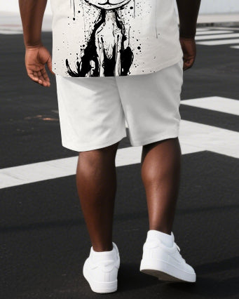 Men's Casual Scribbled Puppy Illustration Back Print Big & Tall Short-Sleeve T-shirt Shorts Set
