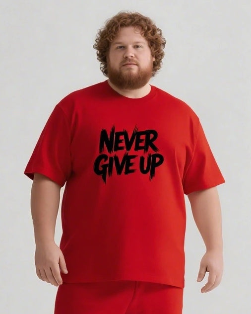 Never Give Up It’s Not The End Men's Big and Tall Simple Lettering Short Sleeve T-shirt Shorts Set