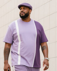 Big Boy Street Fashion High Purple Easy Color-block Striped Short-sleeve Trousers Suit