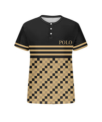 Men's Plus Size Casual Daily Black Plaid Print Henry Collar Button Short Sleeve T-Shirt