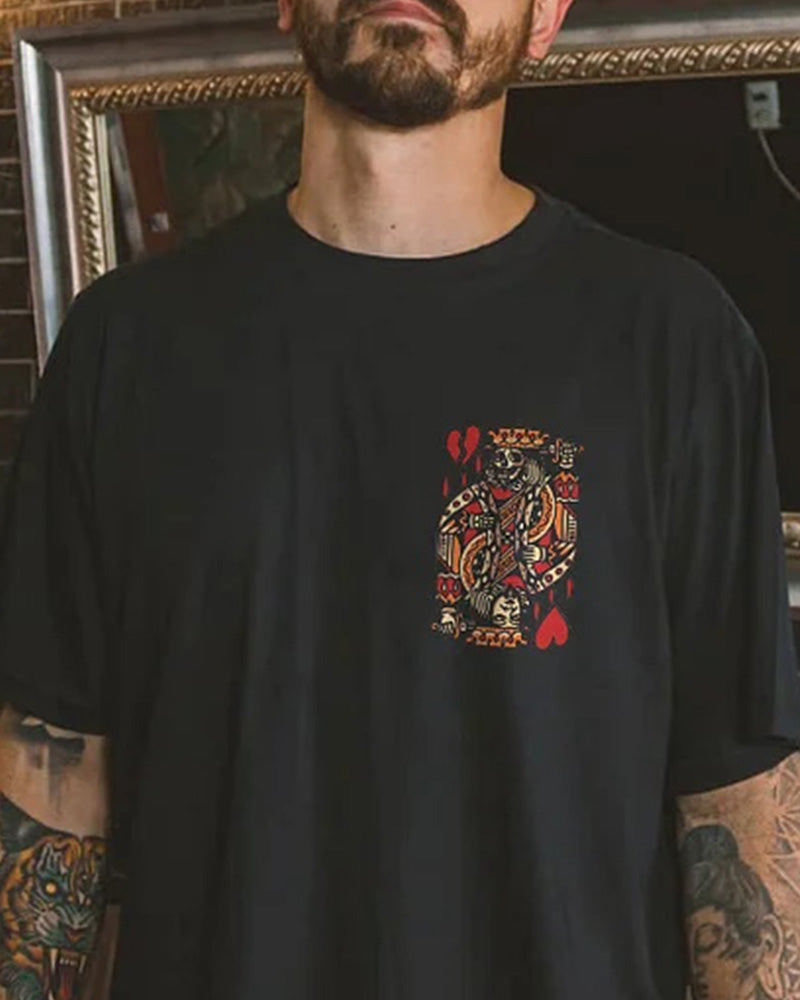 Men's Plus Size Street Fashion Playing Card Skull Print Round Neck Short Sleeve T-Shirt