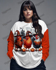 Cute Rooster Pumpkin Print Big & Tall Long Sleeve T-shirts