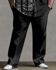 Men's Plus Size Street Fashion Vintage Stitching Pattern Long Sleeve Shirt Trousers Suit