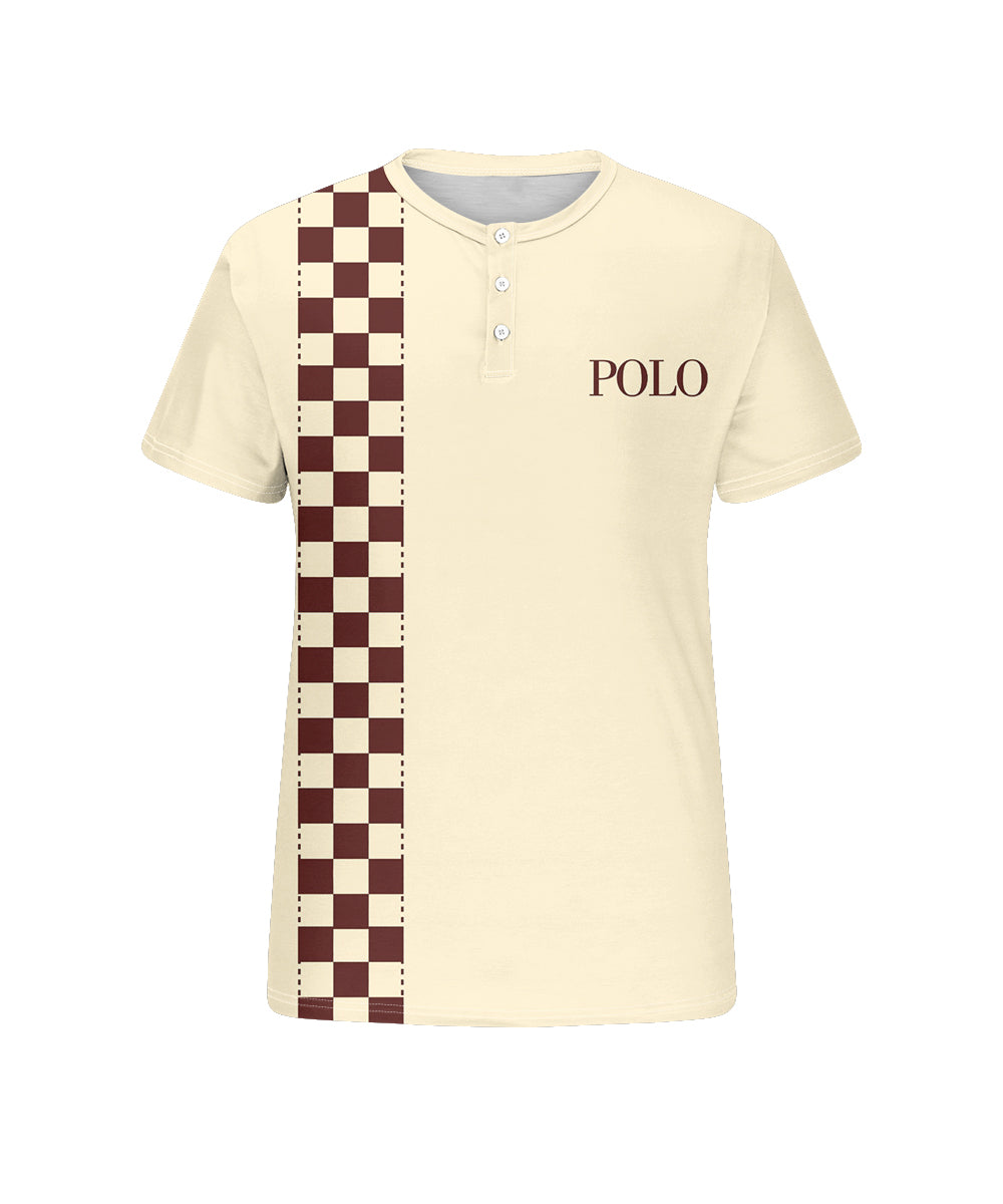 Men's Plus Size Casual Daily Yellow Plaid Letter Print Henry Collar Button Short Sleeve T-Shirt