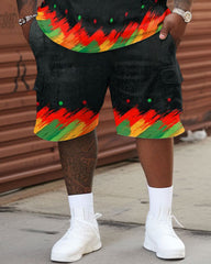 Men's Plus Size Street Black History Month Camo Graffiti Short Sleeve Shorts Set