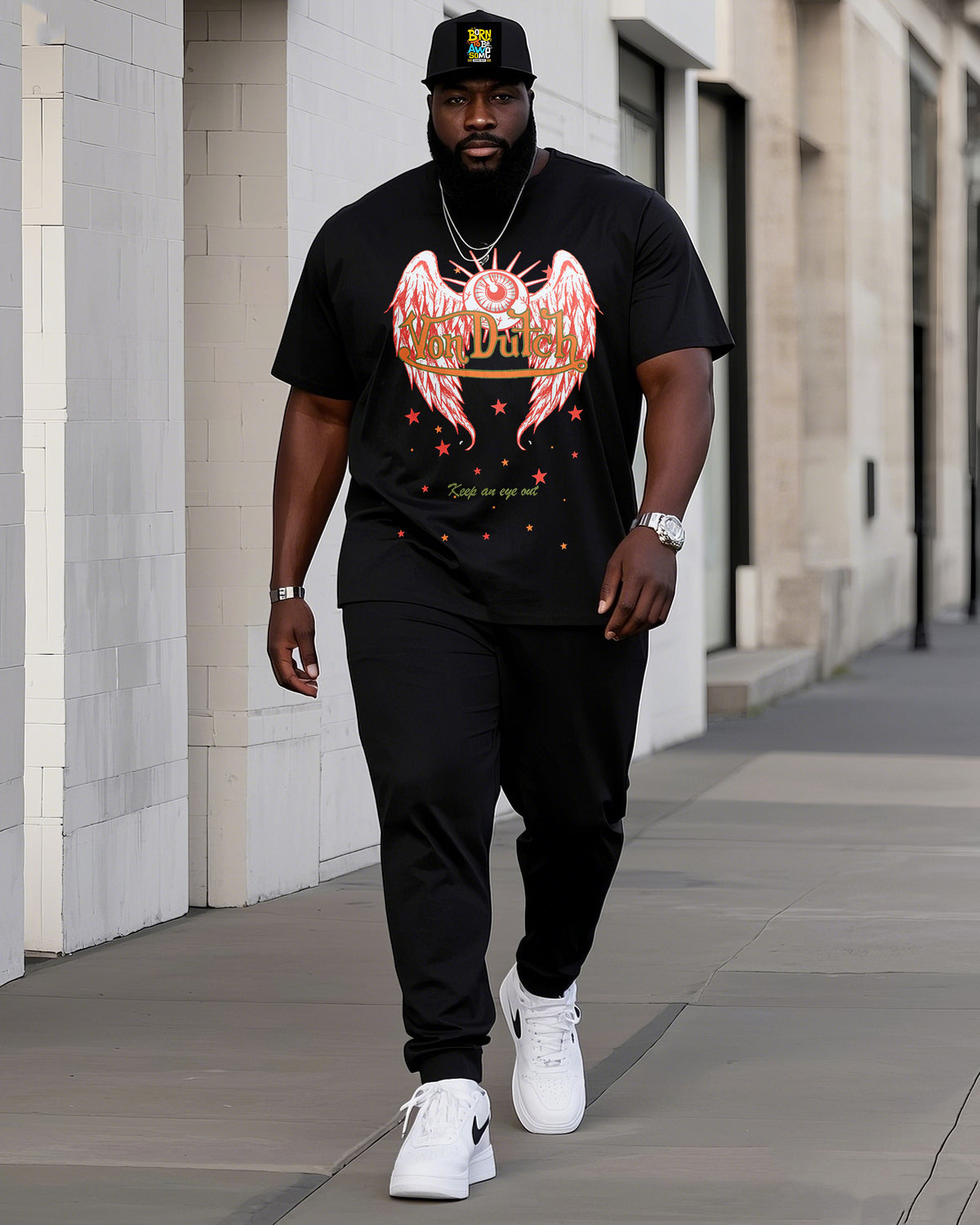 Big Boy Street Fashion Angel Wings Print Short Sleeve Trousers Suit
