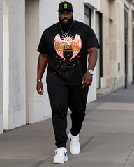 Big Boy Street Fashion Angel Wings Print Short Sleeve Trousers Suit