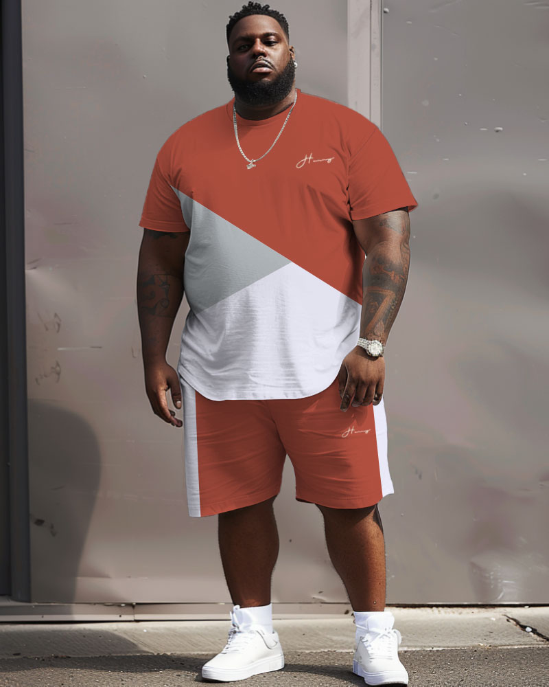 Street Casual Red White Gray Color Block Printing Large Men's Suit