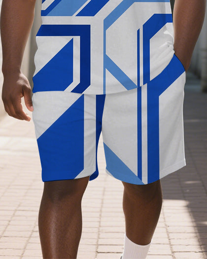 Men's Technological Machine Theme Casual Short-Sleeve Polo Shirt Shorts Big &Tall Set