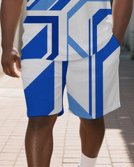 Men's Technological Machine Theme Casual Short-Sleeve Polo Shirt Shorts Big &Tall Set