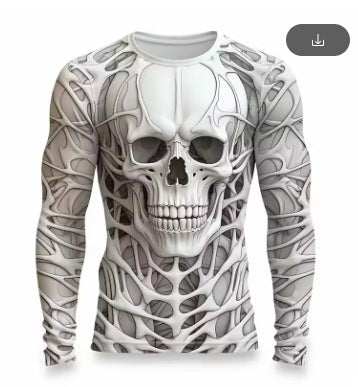 Men's Halloween 3D Skull Print Long-Sleeve T-Shirt
