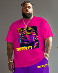 Men's Plus Size Street Fashion Pop Art Respect Alphabet Print T-Shirt Shorts Set