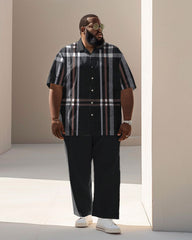 Men's Plus Size Business Classic Check Print Short Sleeve Shirt Suit