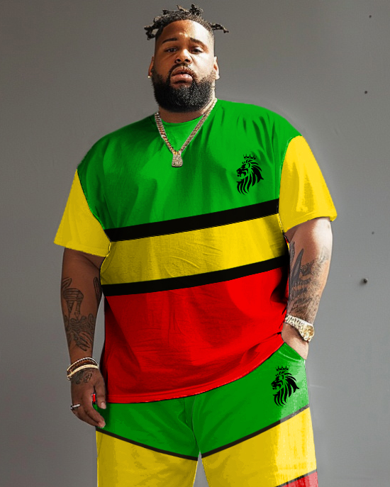 Men's Plus Size Irregular Reggae Stripes T-Shirt Shorts Suit