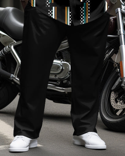 Men's Plus Size Light Business Geometric Print Long Sleeve Lapel Shirt 2-Piece Set