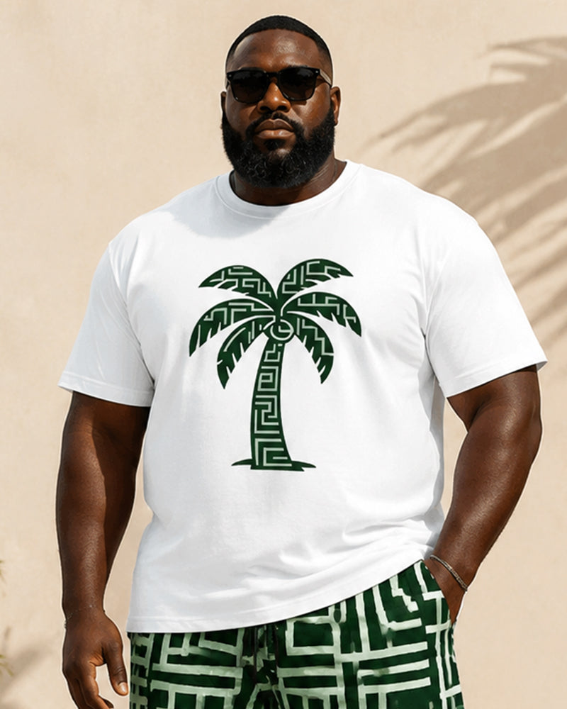 Big & Tall Men's Geometric Maze Coconut Print Round Neck Short Sleeve T-shirt Shorts Set