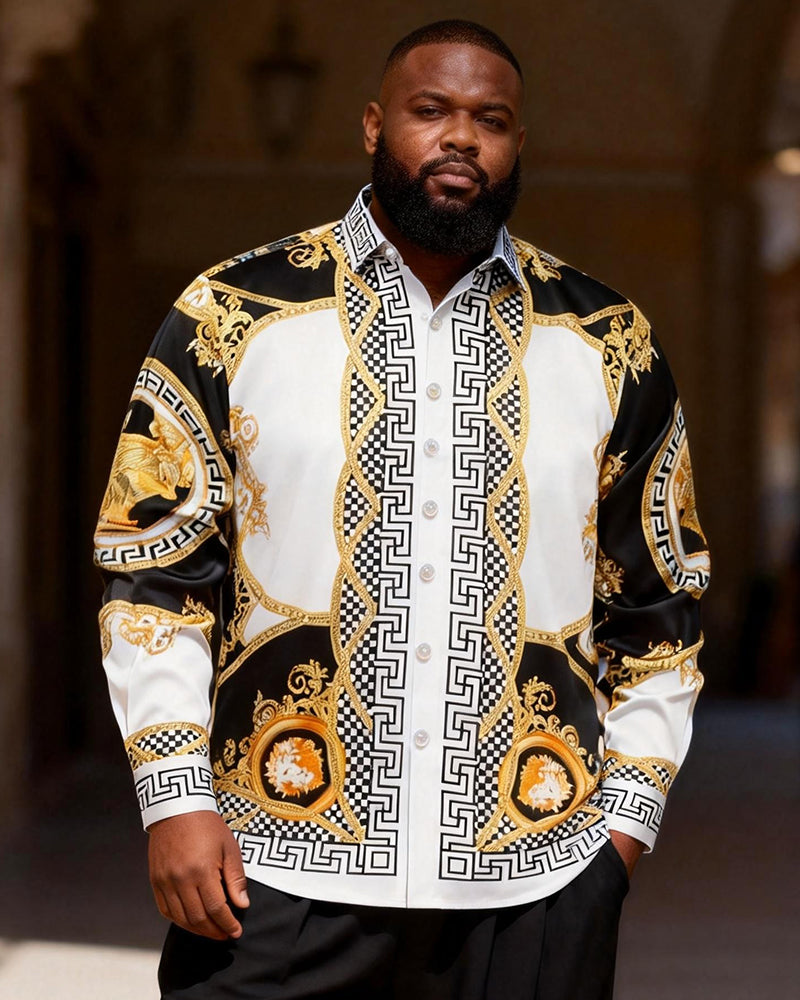 Big & Tall Men's Checkerboard Contrast Print Long Sleeve Shirt