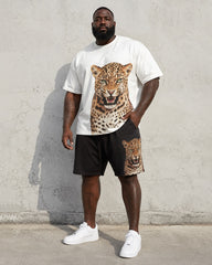 Big & Tall Men's Leopard Head Print Round Neck Short Sleeve T-Shirt Shorts Set