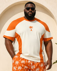 Big & Tall Men's Colorblock Coconut Print Round Neck Short Sleeve T-Shirt Shorts Set