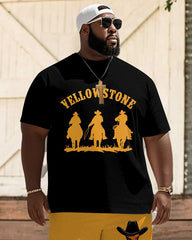 Men's Plus Size Wild West Rodeo Cowboy Short Sleeve T-Shirt Shorts Suit