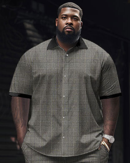 Men's Big & Tall Business Classic Plaid Short Sleeve Shirt Set