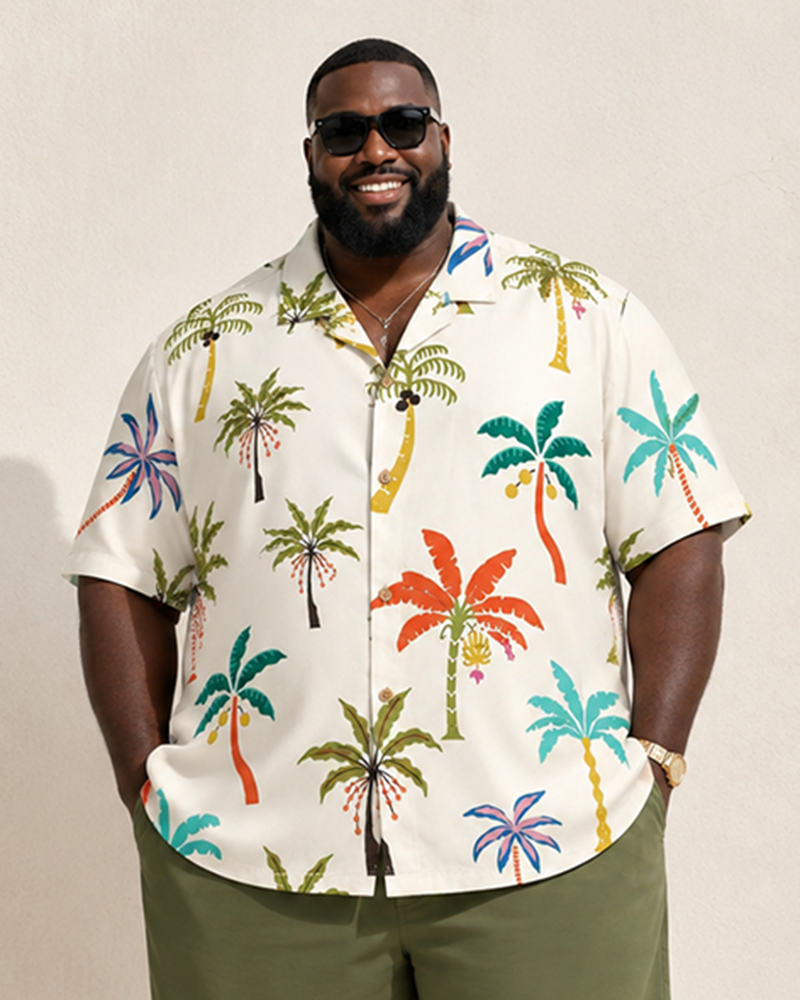Big & Tall Men's Colorful Coconut Print Short Sleeve Shirt Shorts Set