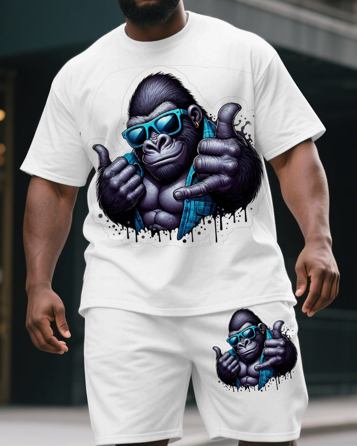 Big & Tall Men's Street Simple Rock Gorillas Print Short-Sleeved T-shirt and Short Set