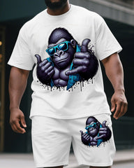 Big & Tall Men's Street Simple Rock Gorillas Print Short-Sleeved T-shirt and Short Set
