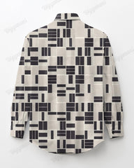 Apricot Geometric Simple Printed Long Sleeve Lapel Shirt 2 Piece Set Men's Plus Size