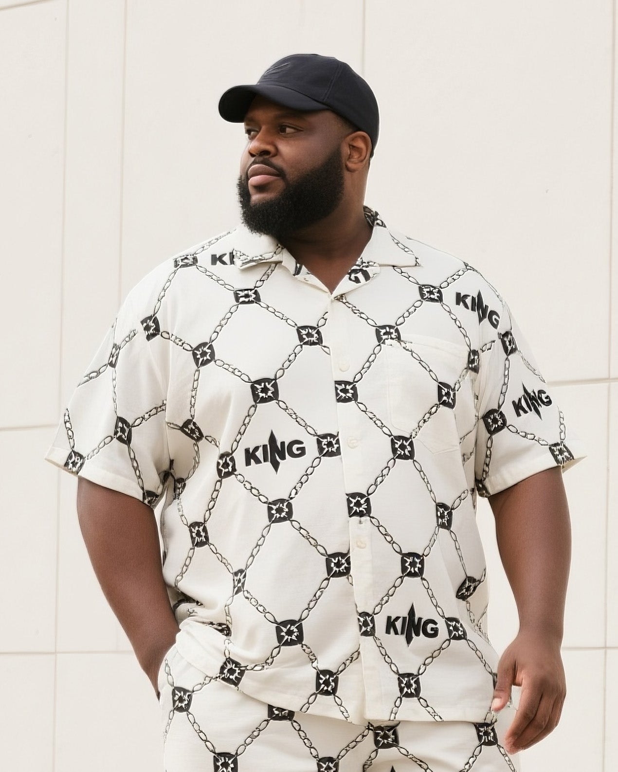 Big & Tall Men's Summer Daily Leisure KING/Broken Four-Corner Star Shirt Shorts Suit
