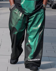 Plus Size 1 L-9L Irregular Green Gradient Casual Short Sleeve T-shirt Pants Suit