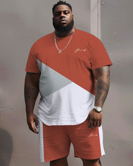 Street Casual Red White Gray Color Block Printing Large Men's Suit