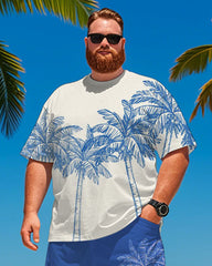 Men's Plus Size Hawaiian Blue Coconut Tree Print T-Shirt Shorts Suit
