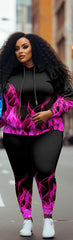 Big & Tall Casual Couple Outfit Colorful Flame Graffiti Hoodie Set