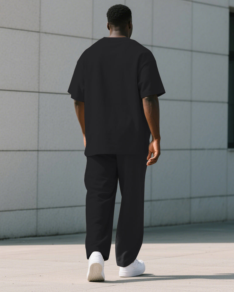 Men's Plus Size Black RESPECT Letter Print T-Shirt Trousers Suit