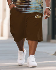 Men's Plus Size Shore Thing Double Diamond Tie Dye Round Neck T-Shirt Shorts Suit