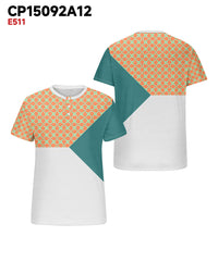Big & Tall Men's Orange Triple Color Geometric Print Henry Collar Button Short Sleeve T-Shirt