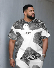 Men's Plus Size Irregular Line Human Shape Outline Fashion Round Neck Short Sleeve T-shirt Shorts Suit